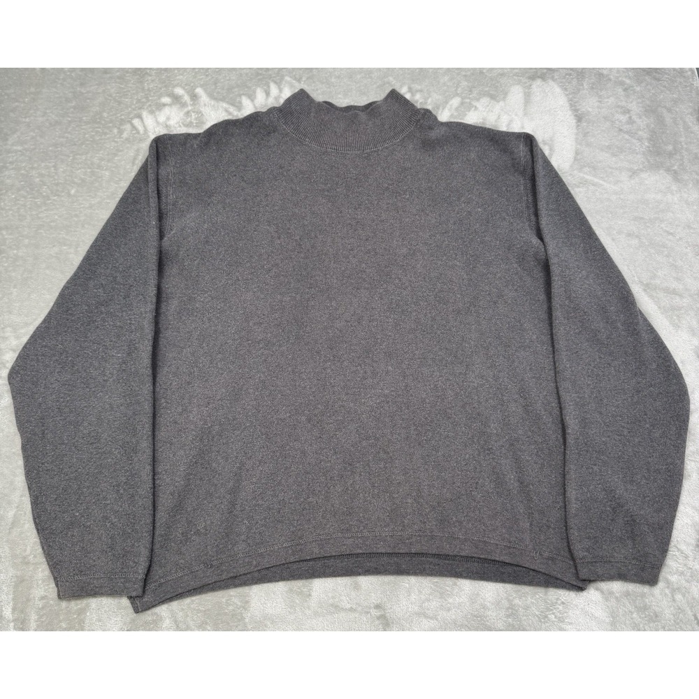 Vintage Eddie Bauer Sweater Mens 2XLT Gray Knit Pullover 100% Cotton Mock Simple